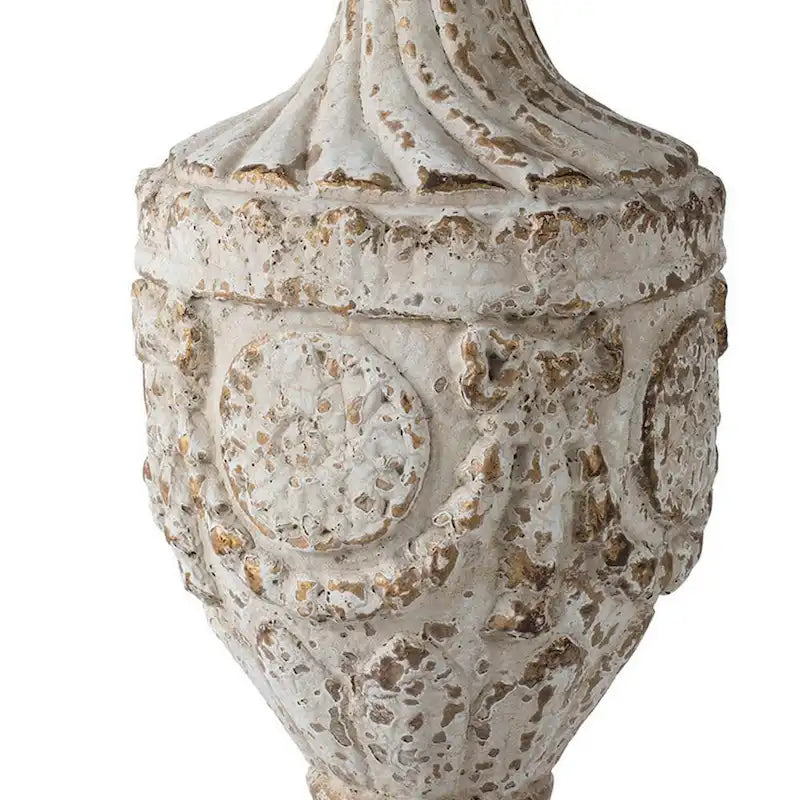 31 Inch Accent Side Table, Pedestal Urn Base, Round Top, Antique White