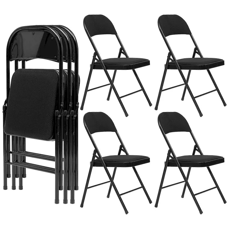 Folding Chair Set Fabric Upholstered Padded Seat Metal Frame for Home Office Dining Room (Set of 4 or 6)
