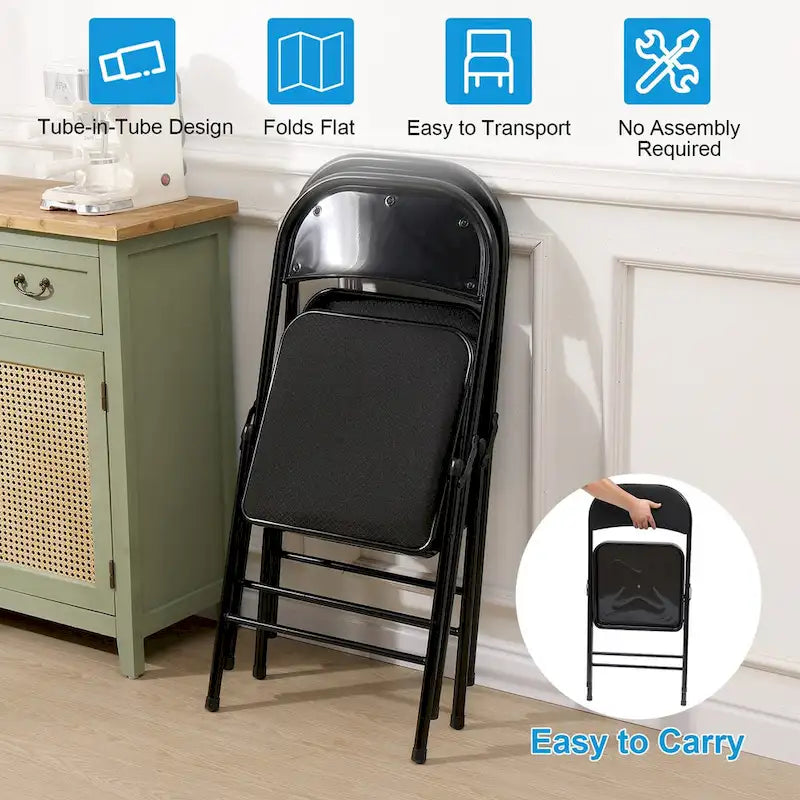 Folding Chair Set Fabric Upholstered Padded Seat Metal Frame for Home Office Dining Room (Set of 4 or 6)