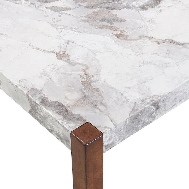 4-piece Dining Set with Faux Marble Style Table and 2 Upholstered Chairs & Bench with Wood Legs