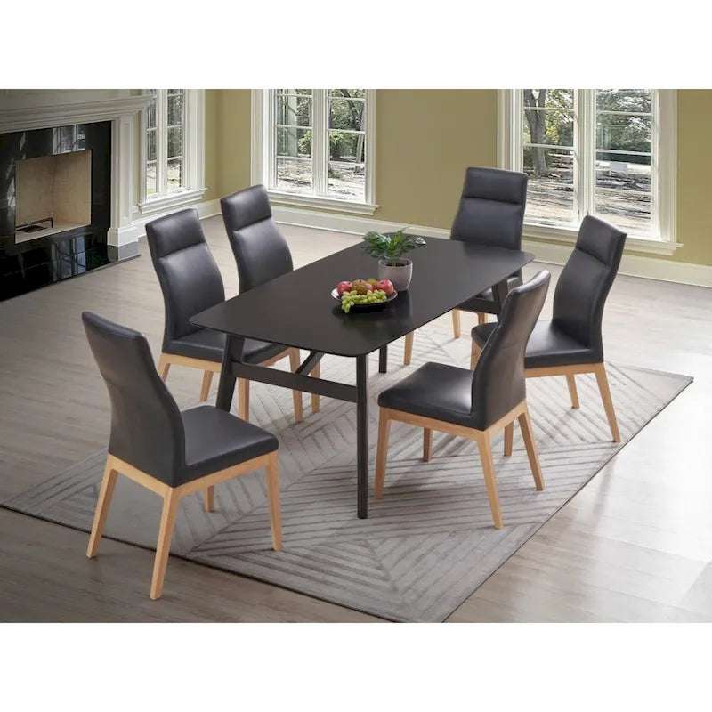 Side Chair (Set-2), Black Leather & Walnut Finish