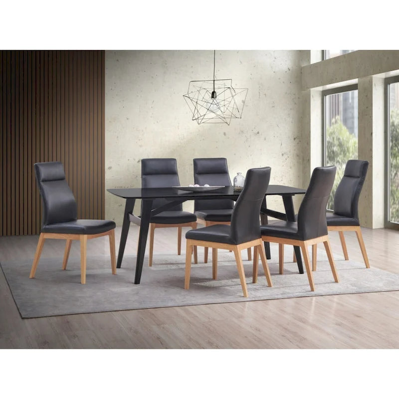 Side Chair (Set-2), Black Leather & Walnut Finish