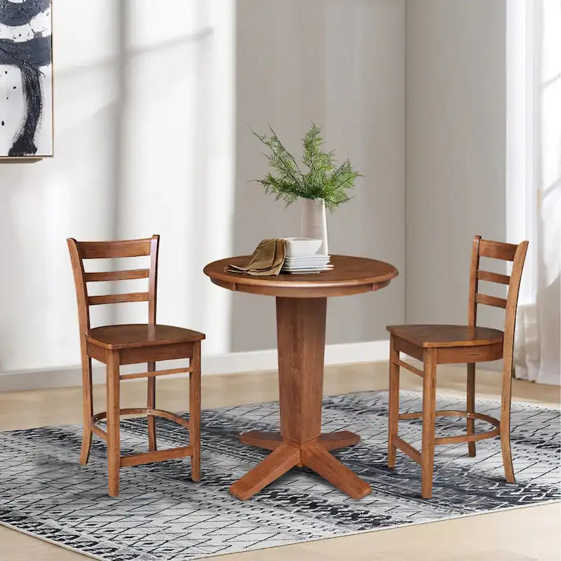 30 in Solid Wood Round Top Counter Height Dining Table with 2 Stools