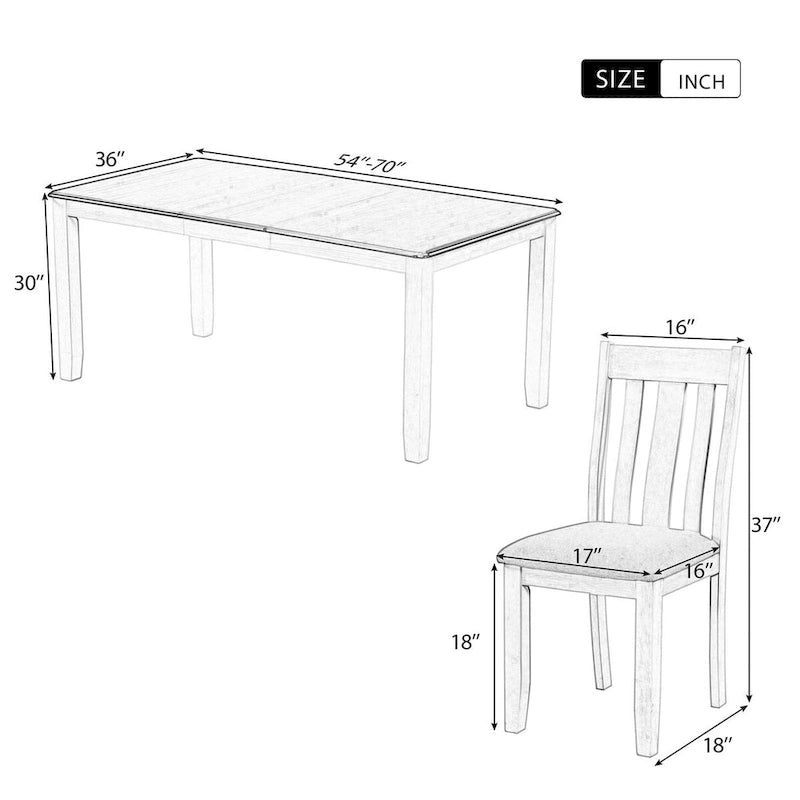Retro Style 7-Piece Dining Table Set with Extendable Table and 6 Upholstered Chairs