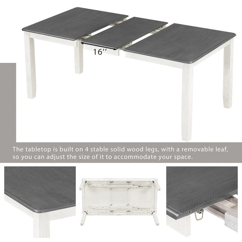 Retro Style 7-Piece Dining Table Set with Extendable Table and 6 Upholstered Chairs