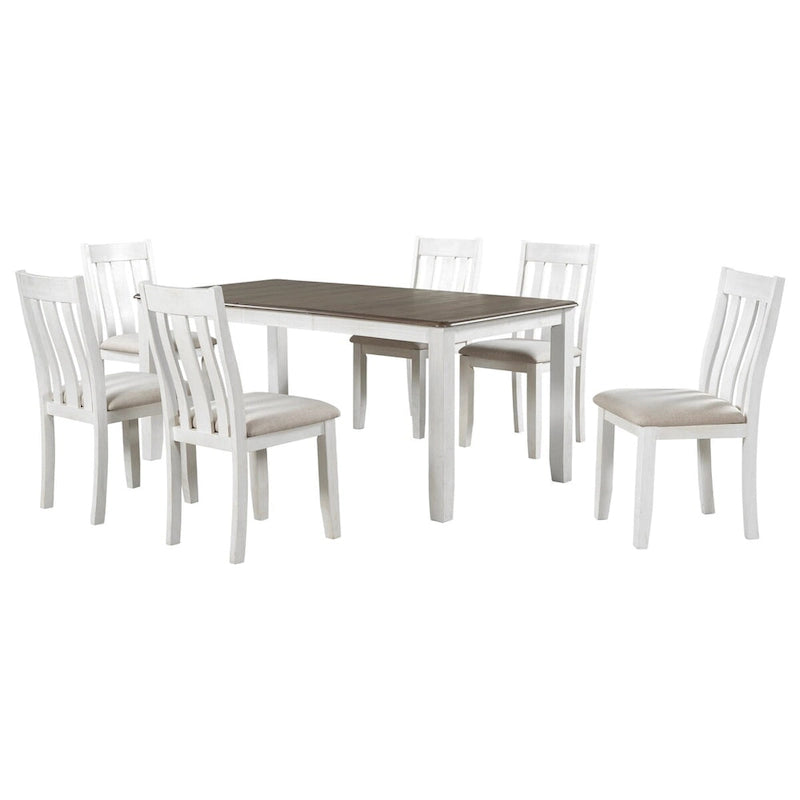 Retro Style 7-Piece Dining Table Set with Extendable Table and 6 Upholstered Chairs