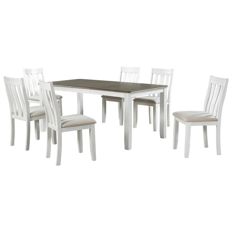 Retro Style 7-Piece Dining Table Set with Extendable Table and 6 Upholstered Chairs