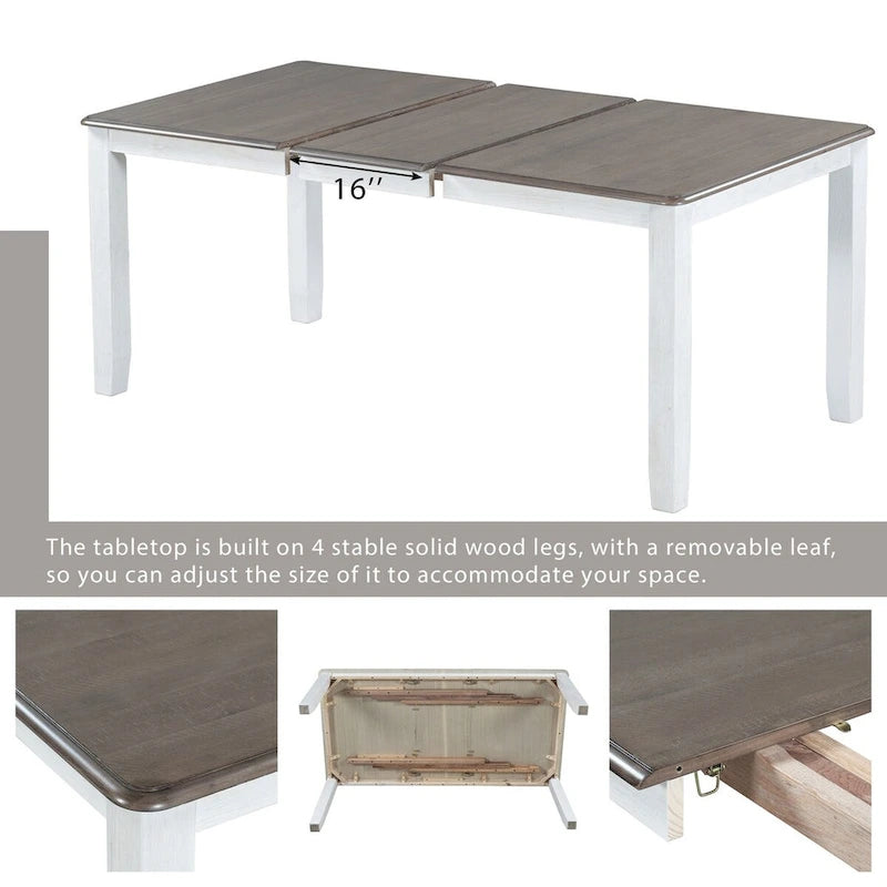 Retro Style 7-Piece Dining Table Set with Extendable Table and 6 Upholstered Chairs