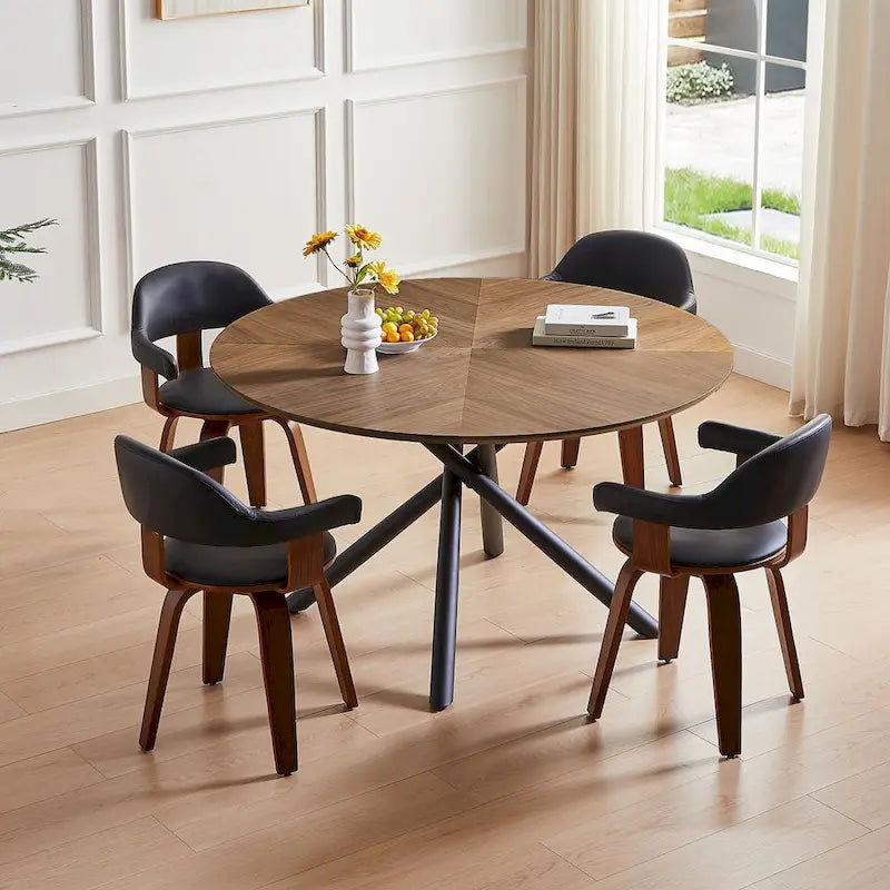 Round Dining Table Black Walnut with X-cross Leg for Kitchen, Dining Room