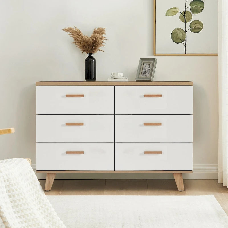 Modern White Oak Storage Solid Wood Drawer Dresser Side Cabinet