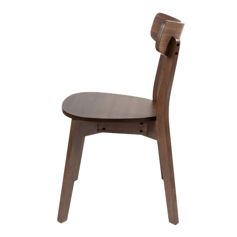 Aby Dining Side Chair, Wooden Round Seat, Open Panel Back, Walnut Brown
