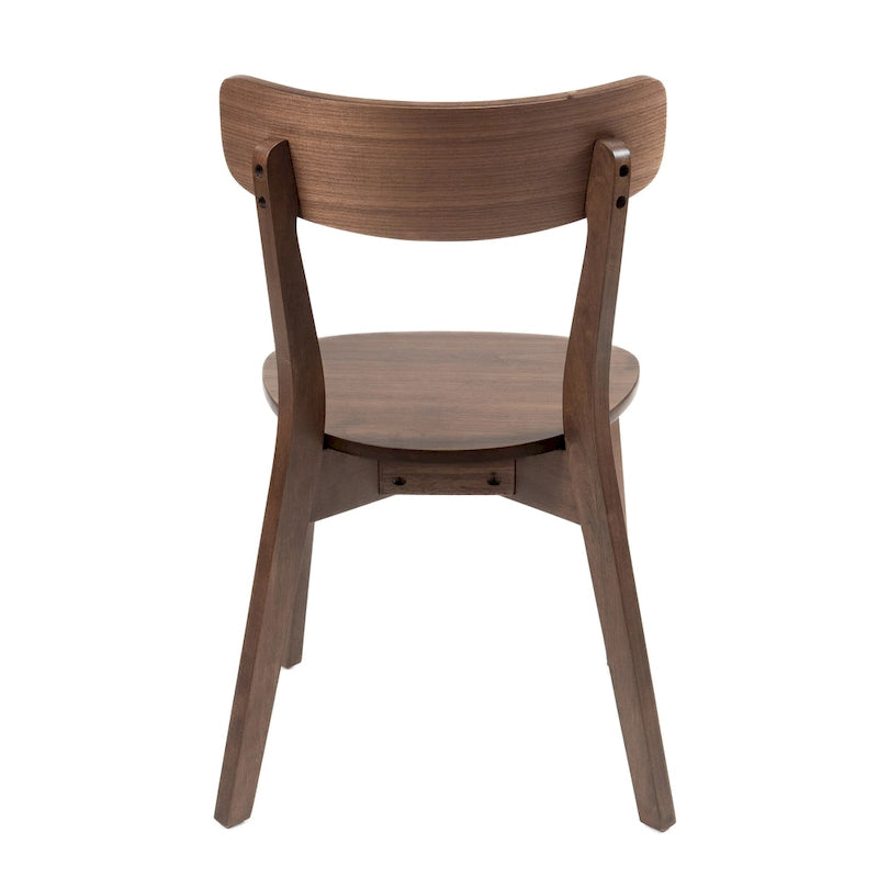 Aby Dining Side Chair, Wooden Round Seat, Open Panel Back, Walnut Brown