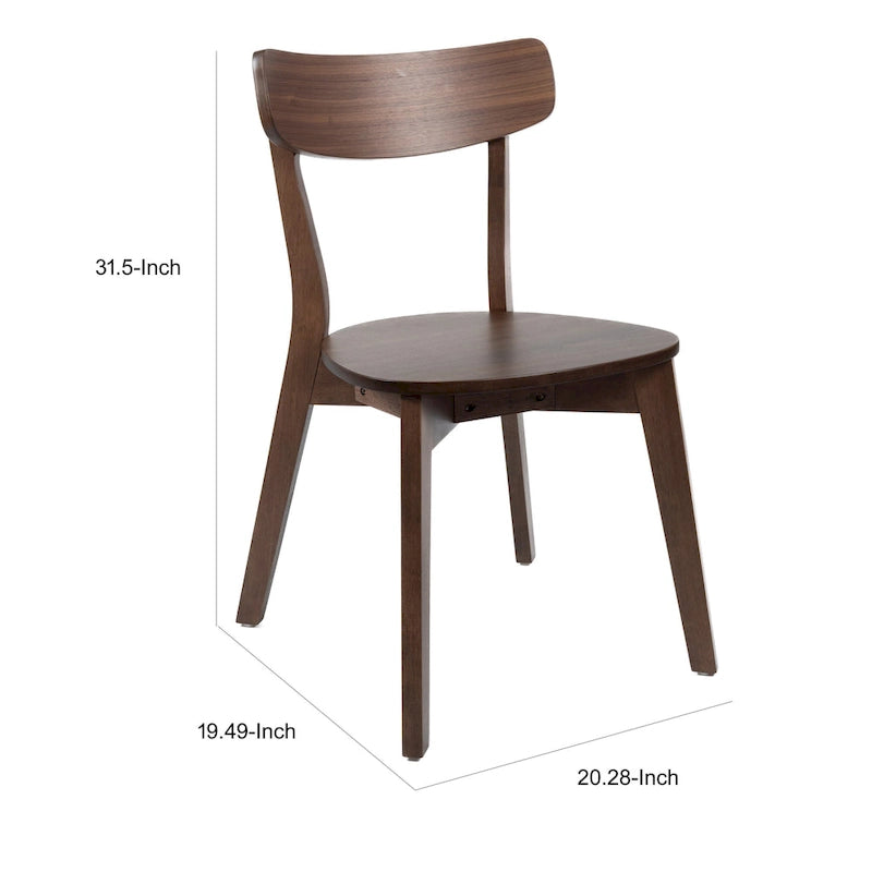 Aby Dining Side Chair, Wooden Round Seat, Open Panel Back, Walnut Brown