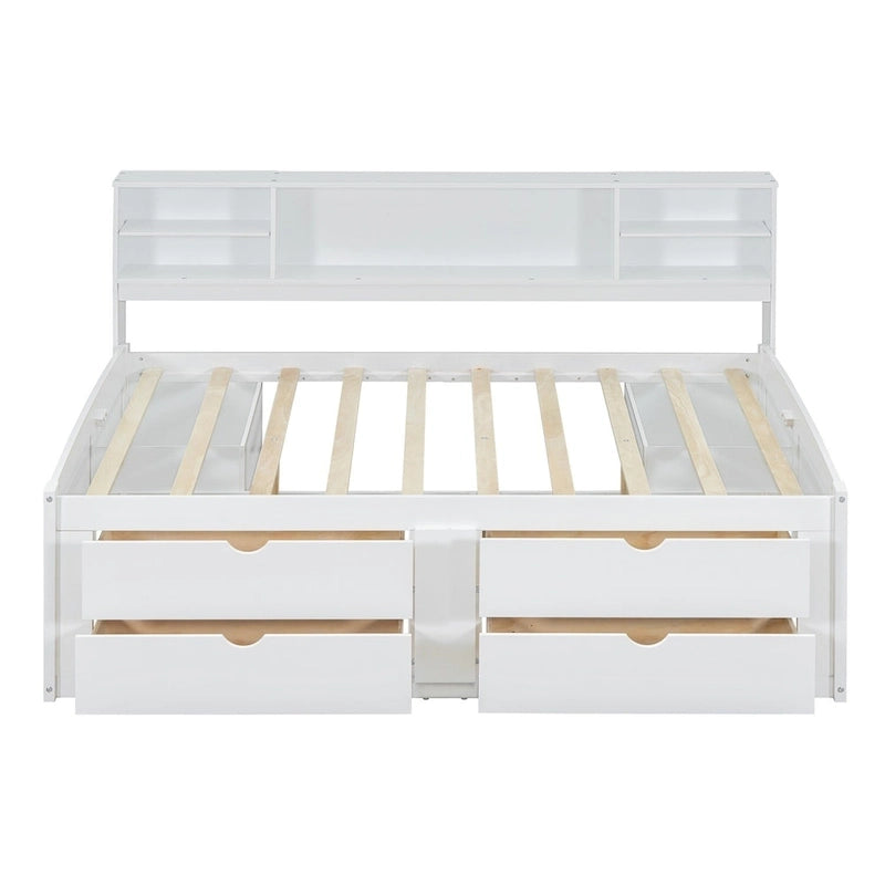 Merax Full Size Wood Daybed with Cabinets, Shelves and 4 Drawers