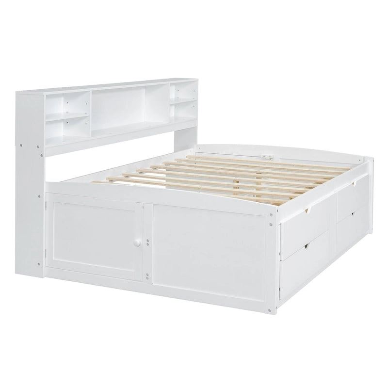 Merax Full Size Wood Daybed with Cabinets, Shelves and 4 Drawers