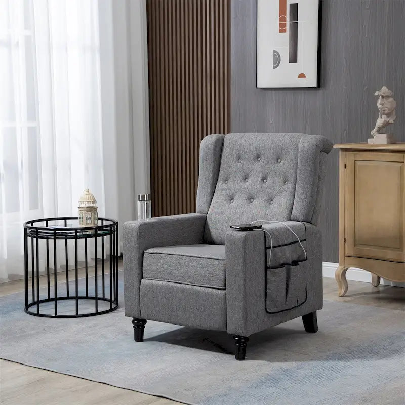 Modern Button Tufted Wingback Push Back Fabric Recliner Chair