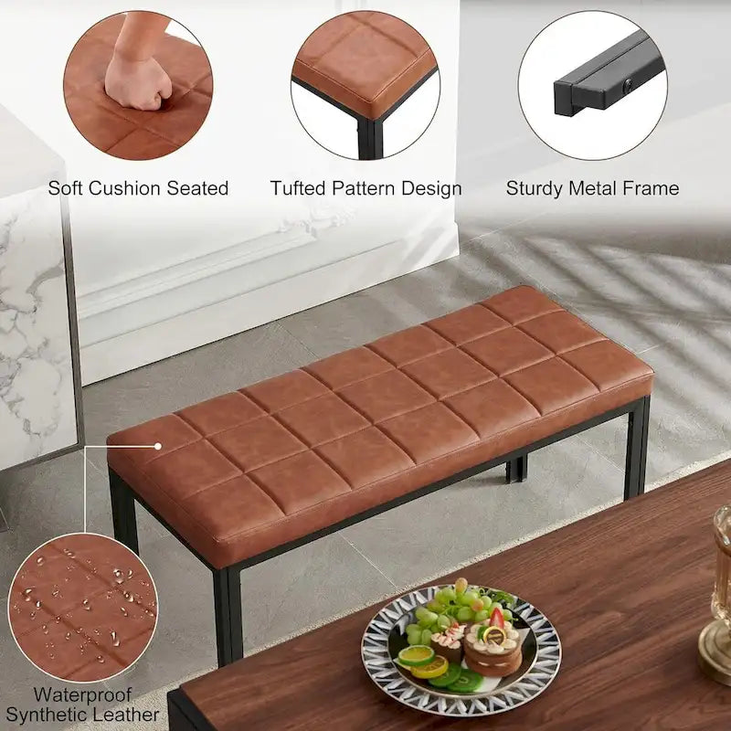 Howtai 36.6 Upholstered Leather PU Dining Bench