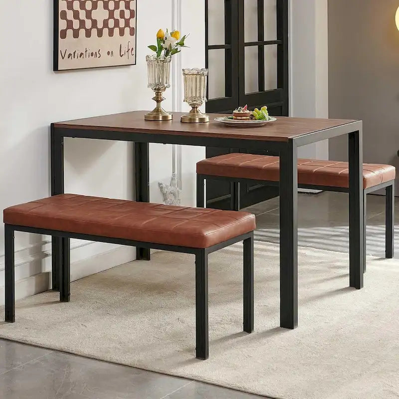 Howtai 36.6 Upholstered Leather PU Dining Bench