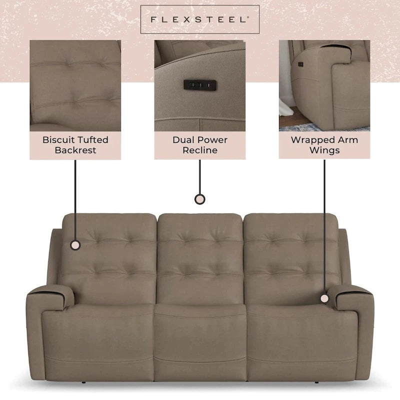 Iris Top Grain Leather Power Reclining Sofa with Power Headrests by Flexsteel