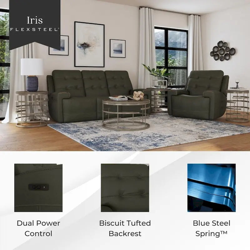 Iris Top Grain Leather Power Reclining Sofa with Power Headrests by Flexsteel