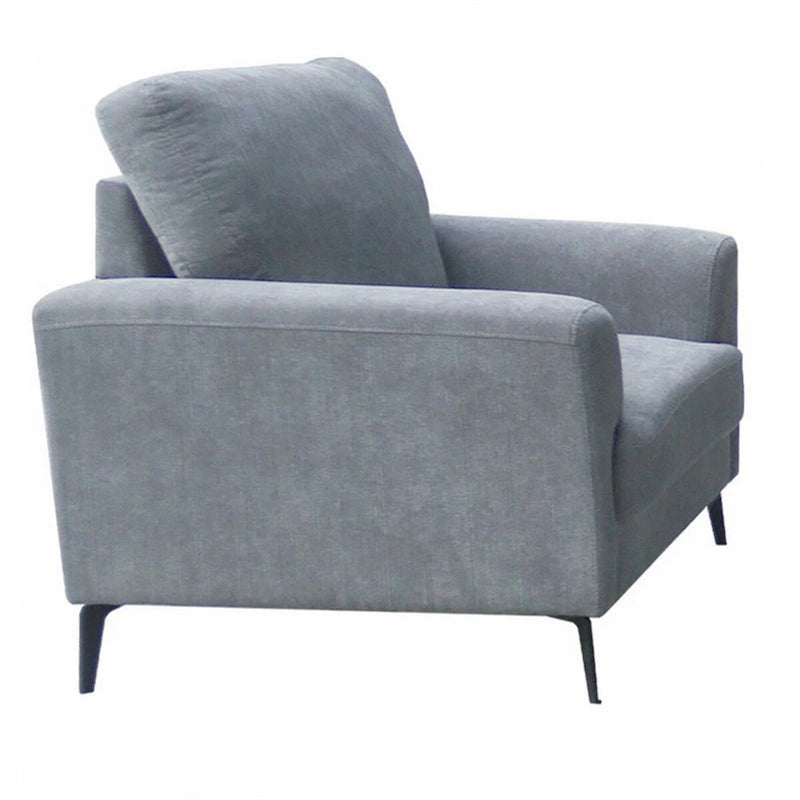Jake 37 Inch Accent Sofa Armchair, Gray Chenille Foam Cushions, Metal Legs