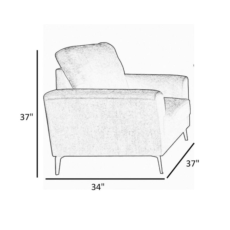 Jake 37 Inch Accent Sofa Armchair, Gray Chenille Foam Cushions, Metal Legs