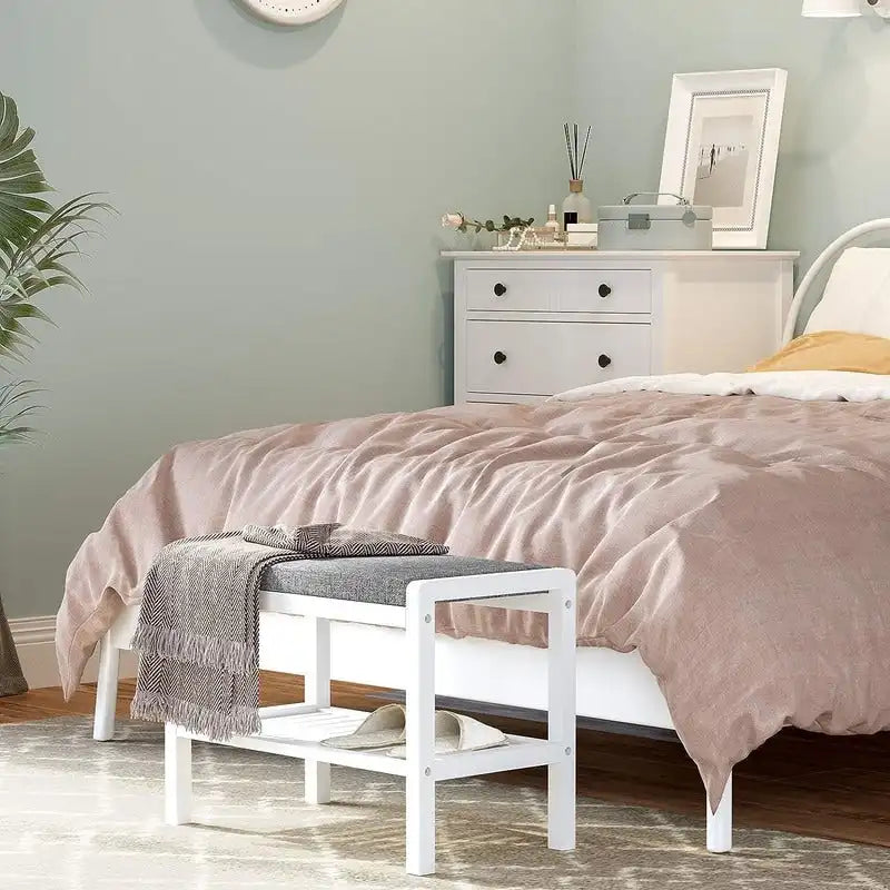 Shoe Rack Bench with Cushion Upholstered Padded Seat
