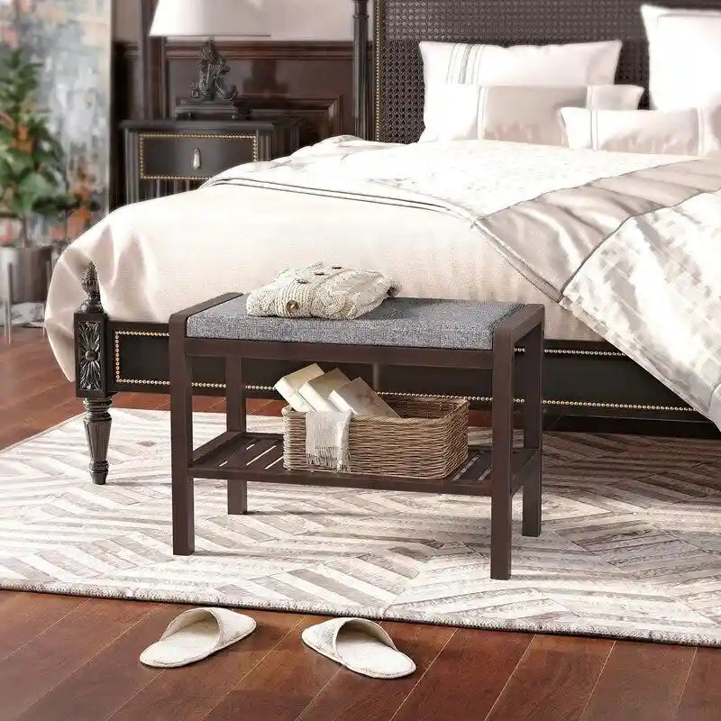Shoe Rack Bench with Cushion Upholstered Padded Seat