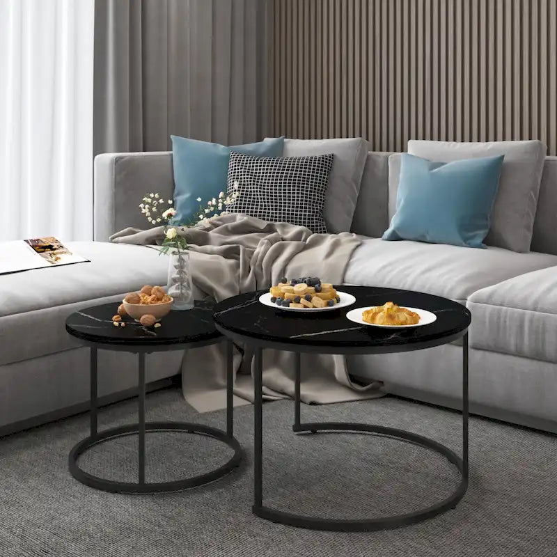 Nesting Coffee Table Set of 2, 27.6inch Round Coffee Table Wood Finish with Sturdy Metal Frame,End Table Side Tables