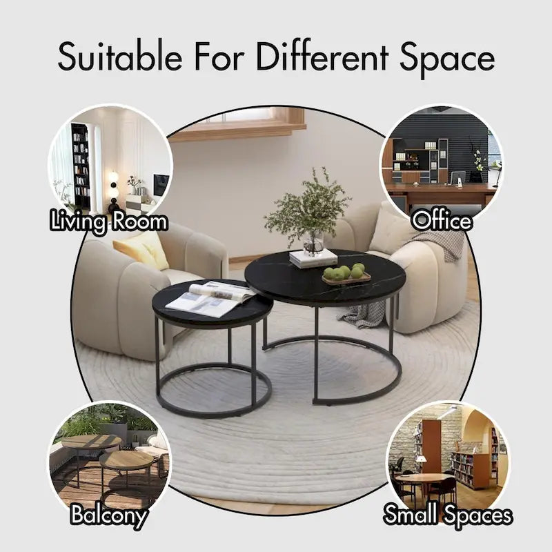 Nesting Coffee Table Set of 2, 27.6inch Round Coffee Table Wood Finish with Sturdy Metal Frame,End Table Side Tables
