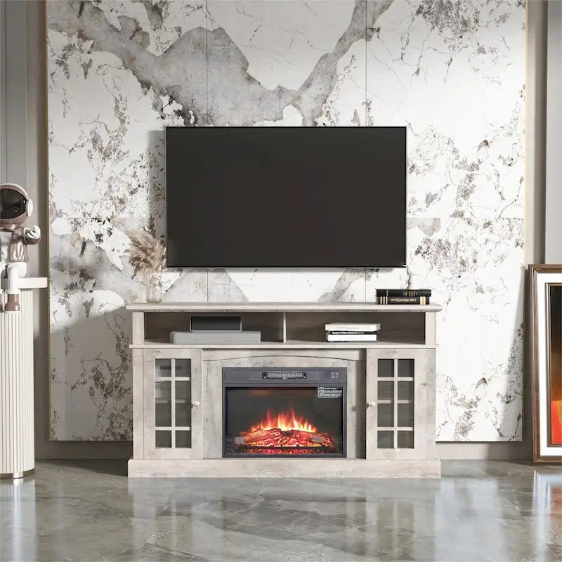 TV stand with electronic fireplace and remote control