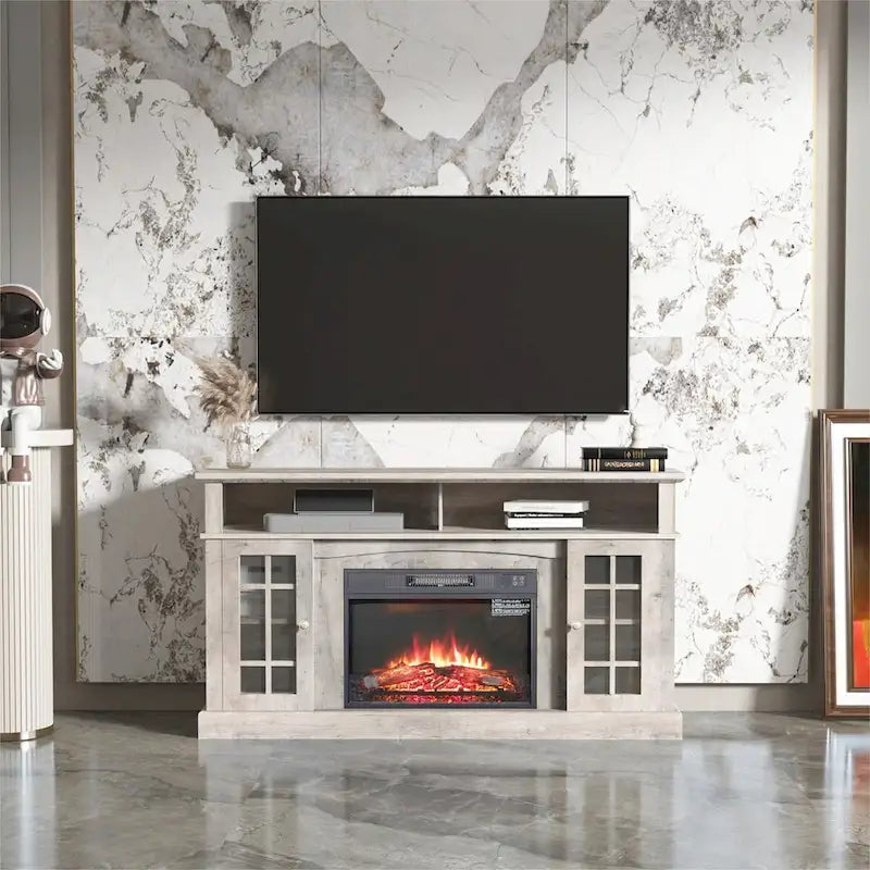 TV stand with electronic fireplace and remote control