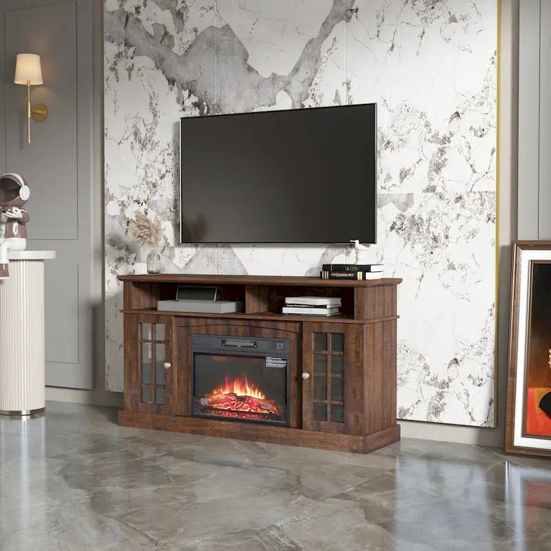 TV stand with electronic fireplace and remote control