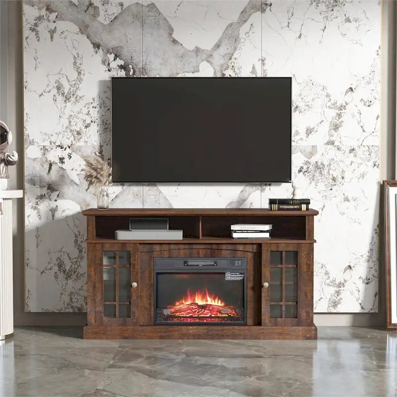 TV stand with electronic fireplace and remote control