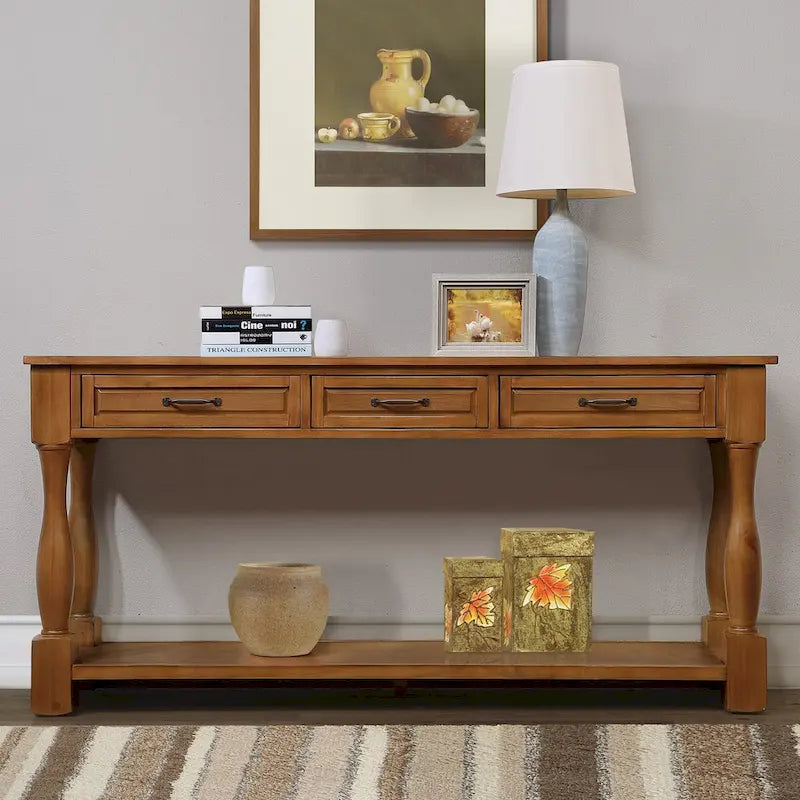 Wood Console Table with 3 Drawers and 1 Bottom Shelf