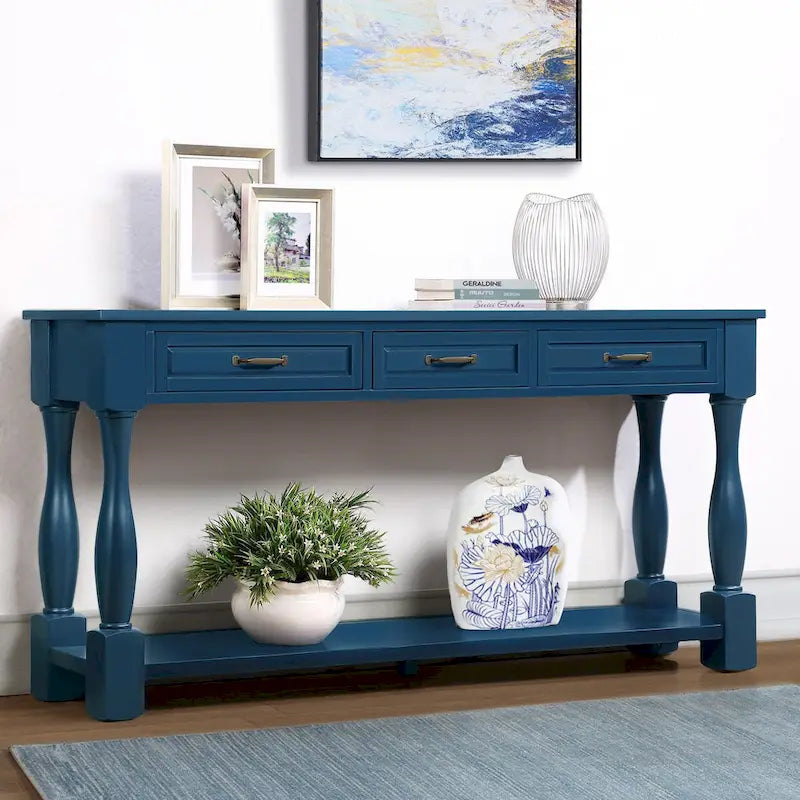 Wood Console Table with 3 Drawers and 1 Bottom Shelf