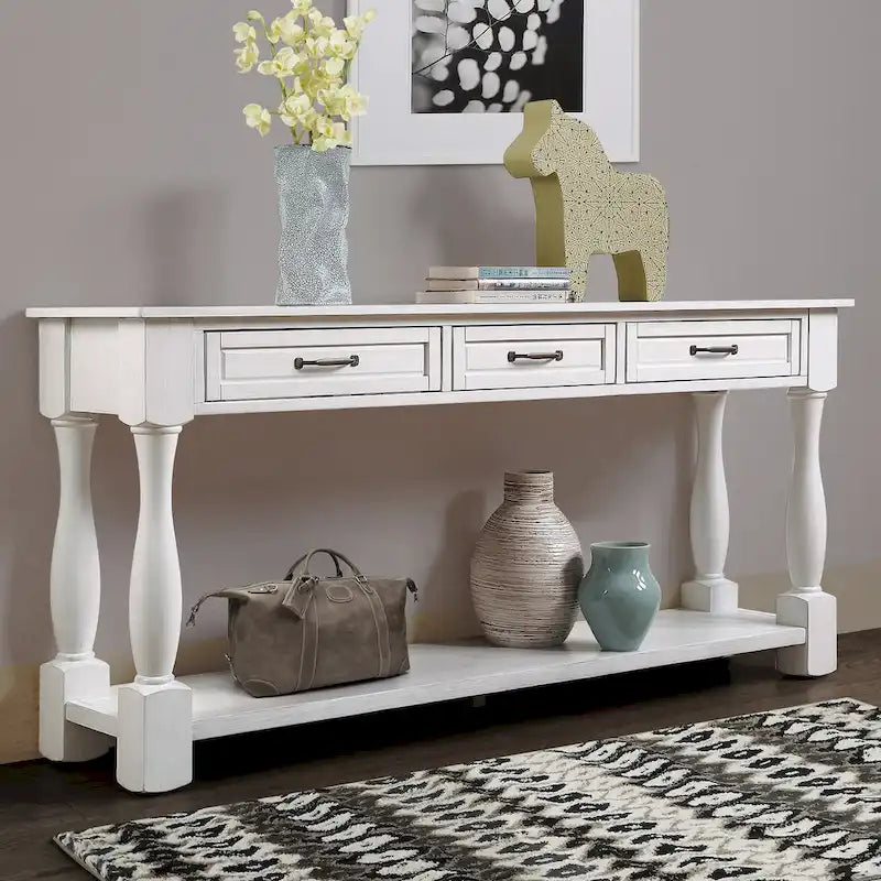 Wood Console Table with 3 Drawers and 1 Bottom Shelf