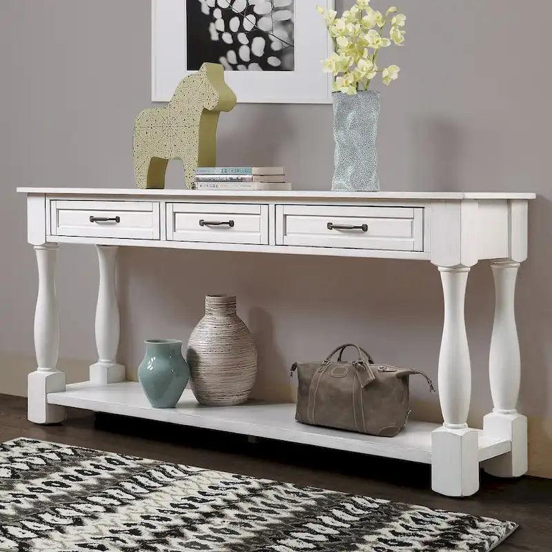 Wood Console Table with 3 Drawers and 1 Bottom Shelf