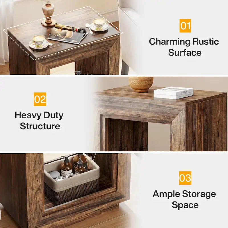 23.62-inch Farmhouse Rectangular End Side Table Nightstand Bedside Table for Living Room