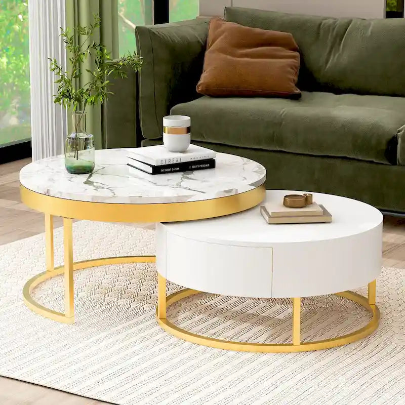 Modern Round Nesting Coffee Table with Drawers