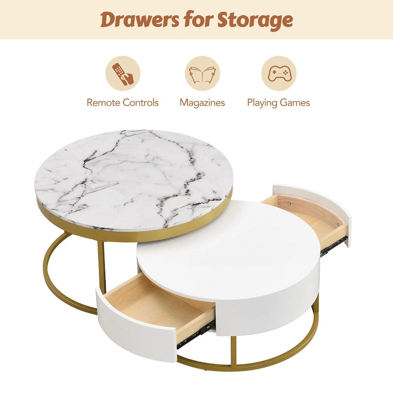 Modern Round Nesting Coffee Table with Drawers