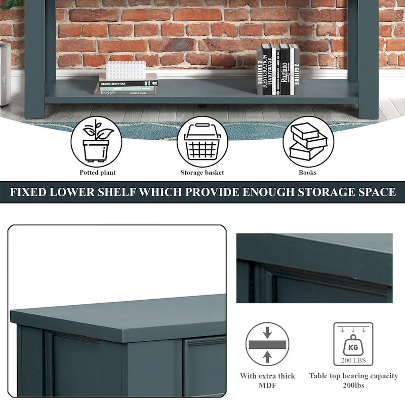 Pine Wood Console Table with 4 Drawers and Bottom Shelf for Entryway Hallway