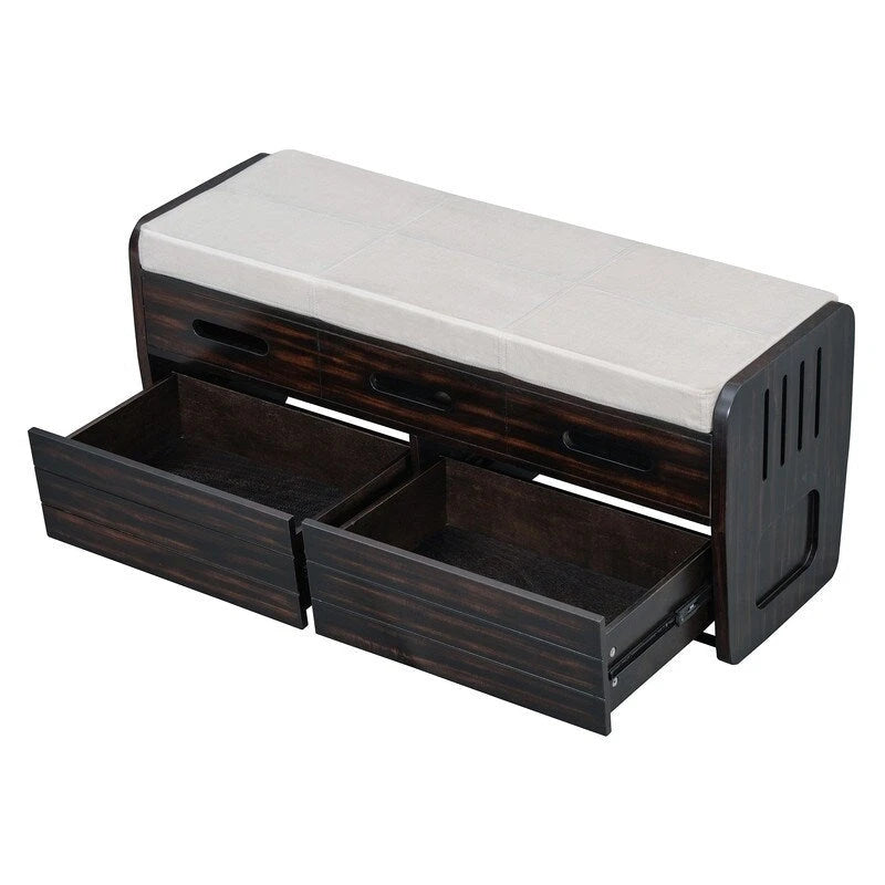 Storage Bench with 2 Drawers and Hidden Storage Space
