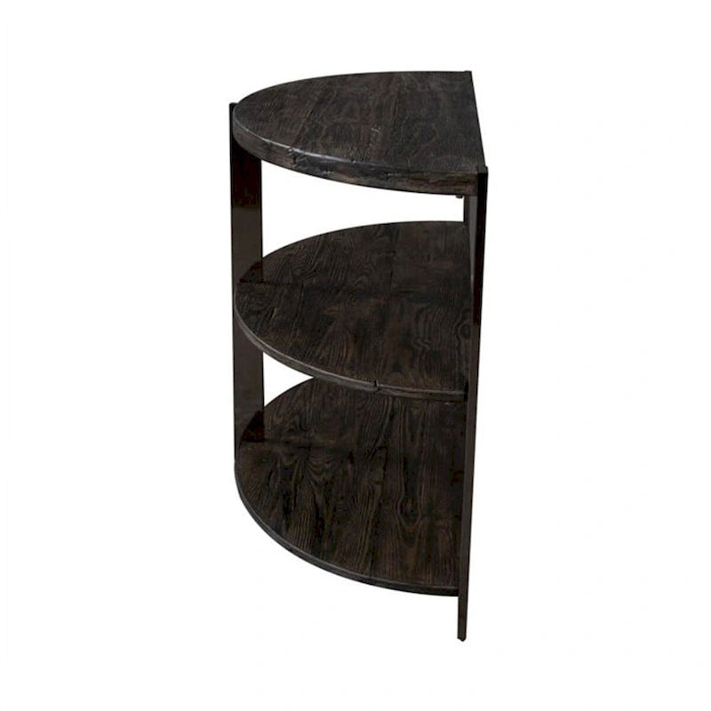 Roundhill Furniture Kalne Console Table Half Moon Shape with 2 Open Shelves, Charcoal Gray/Chrome Plated Metal