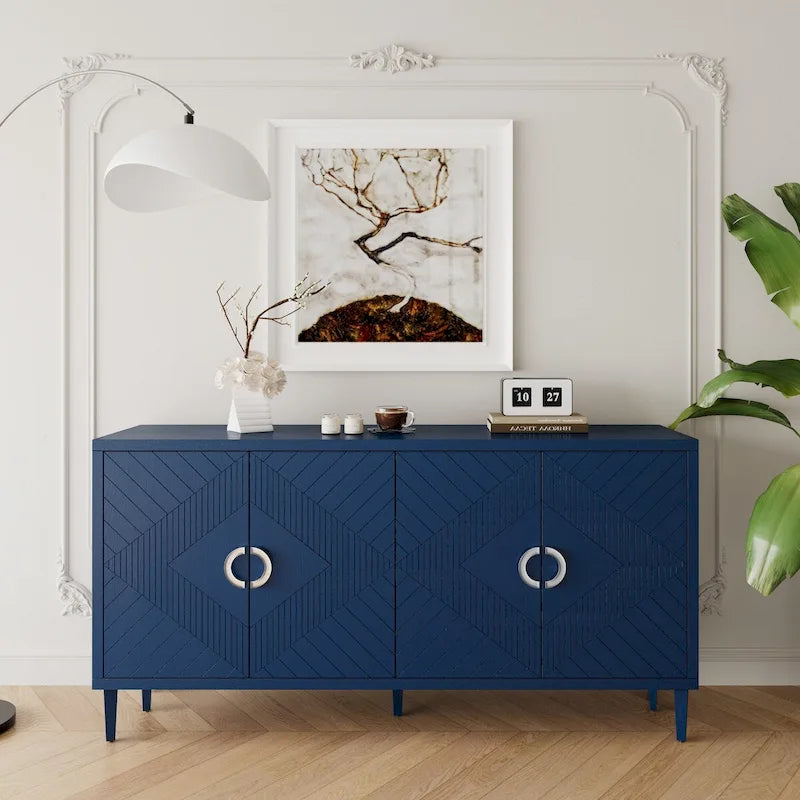 4-Door Storage Cabinet with Pine Legs and MDF