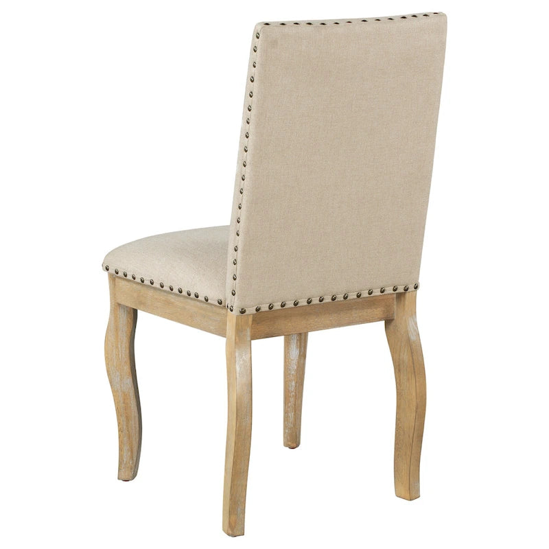 Set of 4 Wood Upholstered Dining Chairs with Nailhead Trim