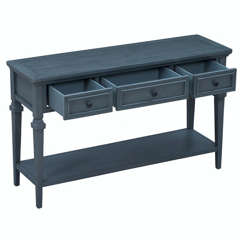 50L Classic Retro Style Console Table with Three Top Drawers and Open Style Bottom Shelf (Gray Wash)