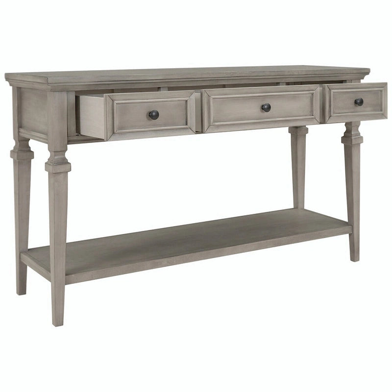 50L Classic Retro Style Console Table with Three Top Drawers and Open Style Bottom Shelf (Gray Wash)