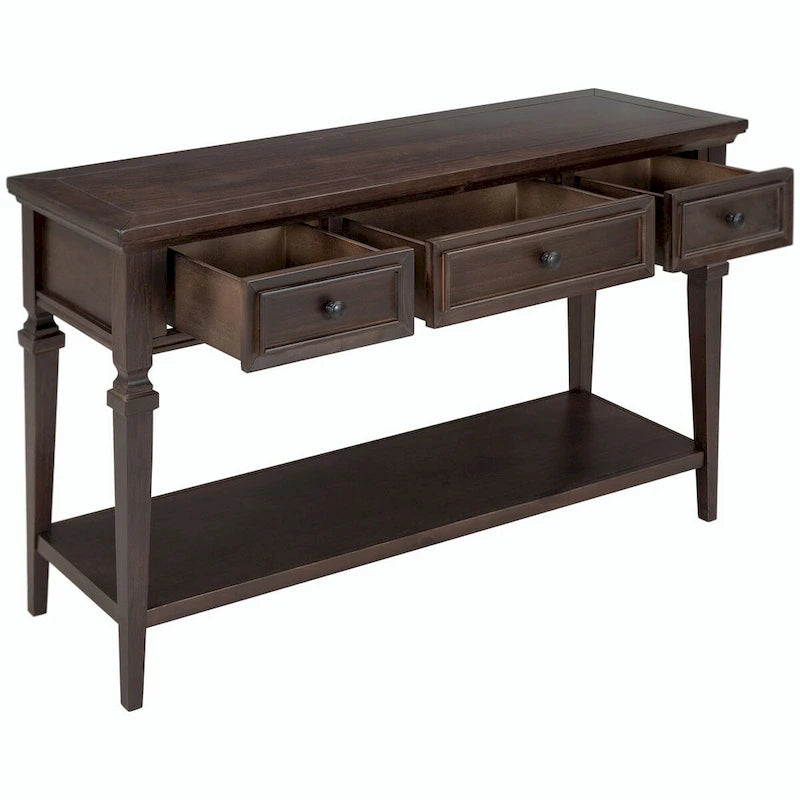 50L Classic Retro Style Console Table with Three Top Drawers and Open Style Bottom Shelf (Gray Wash)