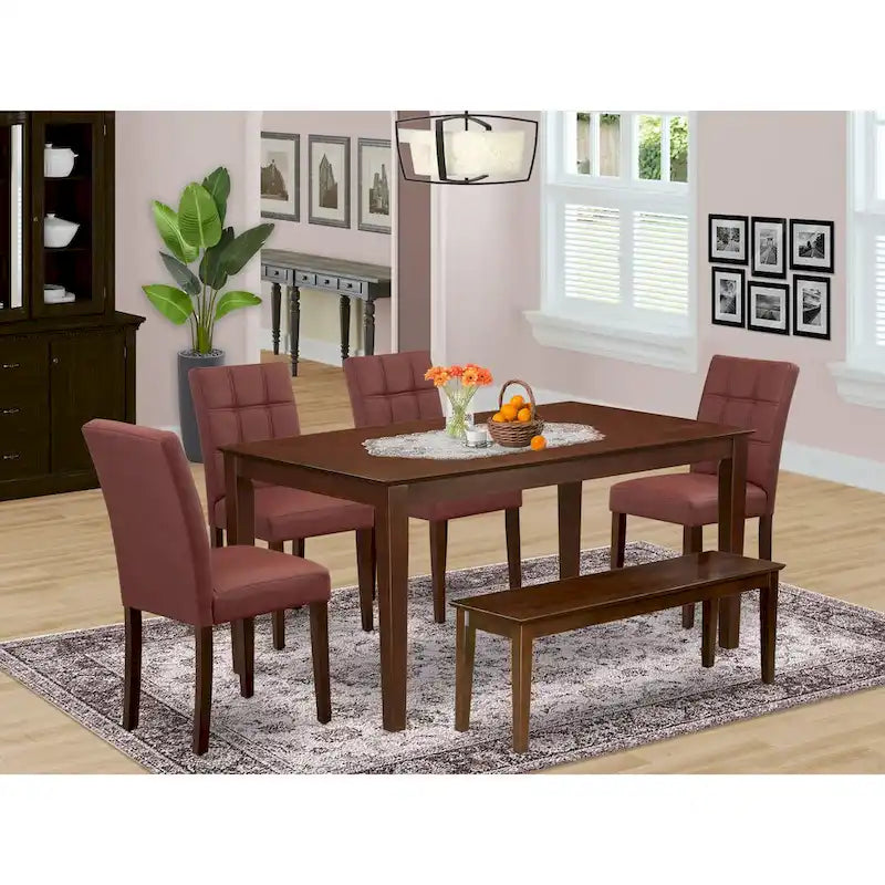 East West Furniture Dinette Set Contains a Rectangle Dining Table and Chairs, Mahogany (Pieces Options)
